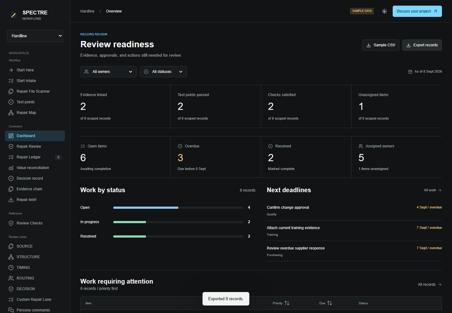 Hardline dashboard preview